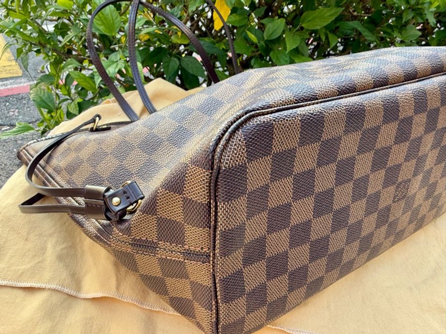 閒置新品LV棋盤格Neverfull MM DAMIER中款側背包購物包托特包M405原型號N51105-3