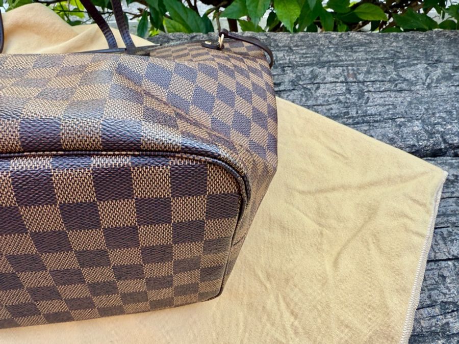 閒置新品LV棋盤格Neverfull MM DAMIER中款側背包購物包托特包M405原型號N51105-4