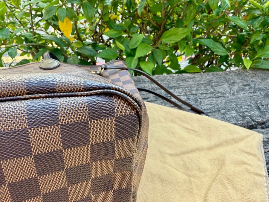 閒置新品LV棋盤格Neverfull MM DAMIER中款側背包購物包托特包M405原型號N51105-6