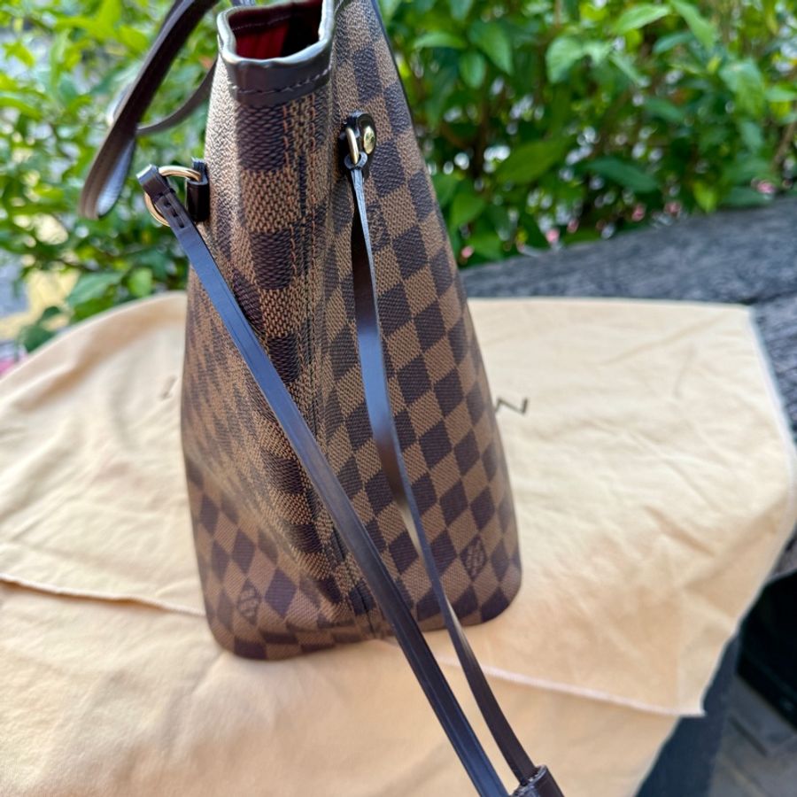 閒置新品LV棋盤格Neverfull MM DAMIER中款側背包購物包托特包M405原型號N51105-7