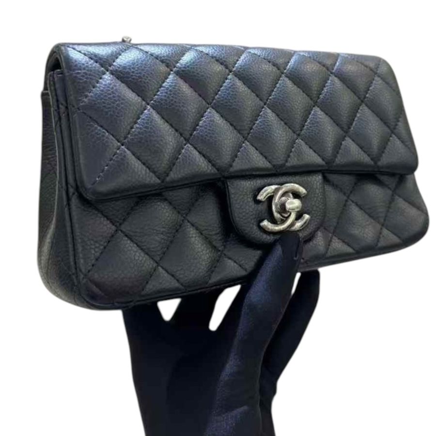 Chanel Caviar 20cm 復古銀扣 藍色-3