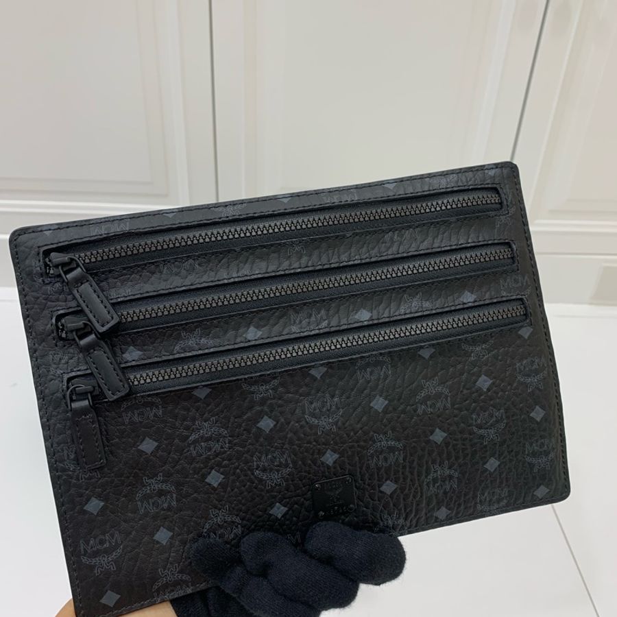 MCM Visetos Original 黑色 拉鍊 零錢包 卡包 長夾 手拿包 收納袋 文件袋-3