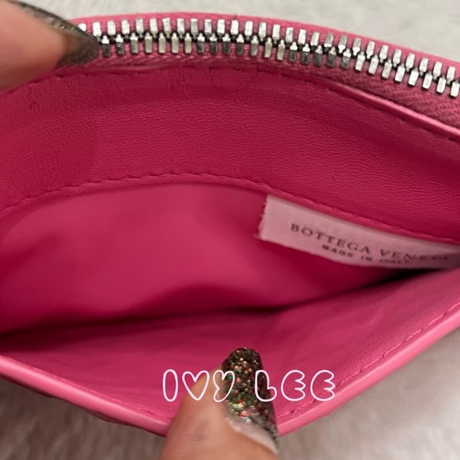 BOTTEGA VENETA 編織 卡夾 名片包 零錢包 桃粉色 二手精品-2