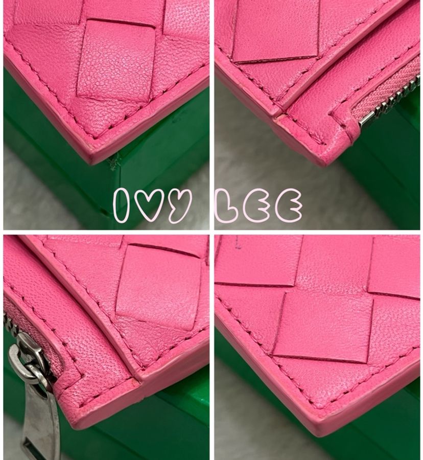BOTTEGA VENETA 編織 卡夾 名片包 零錢包 桃粉色 二手精品-7