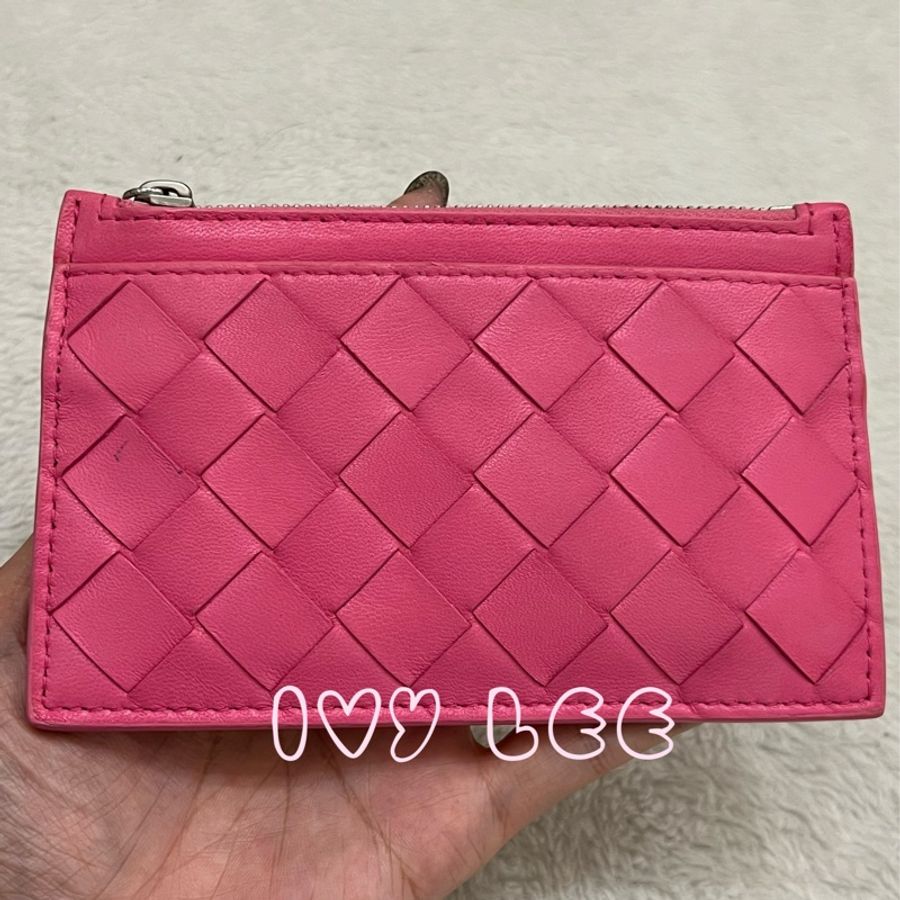 BOTTEGA VENETA 編織 卡夾 名片包 零錢包 桃粉色 二手精品-12