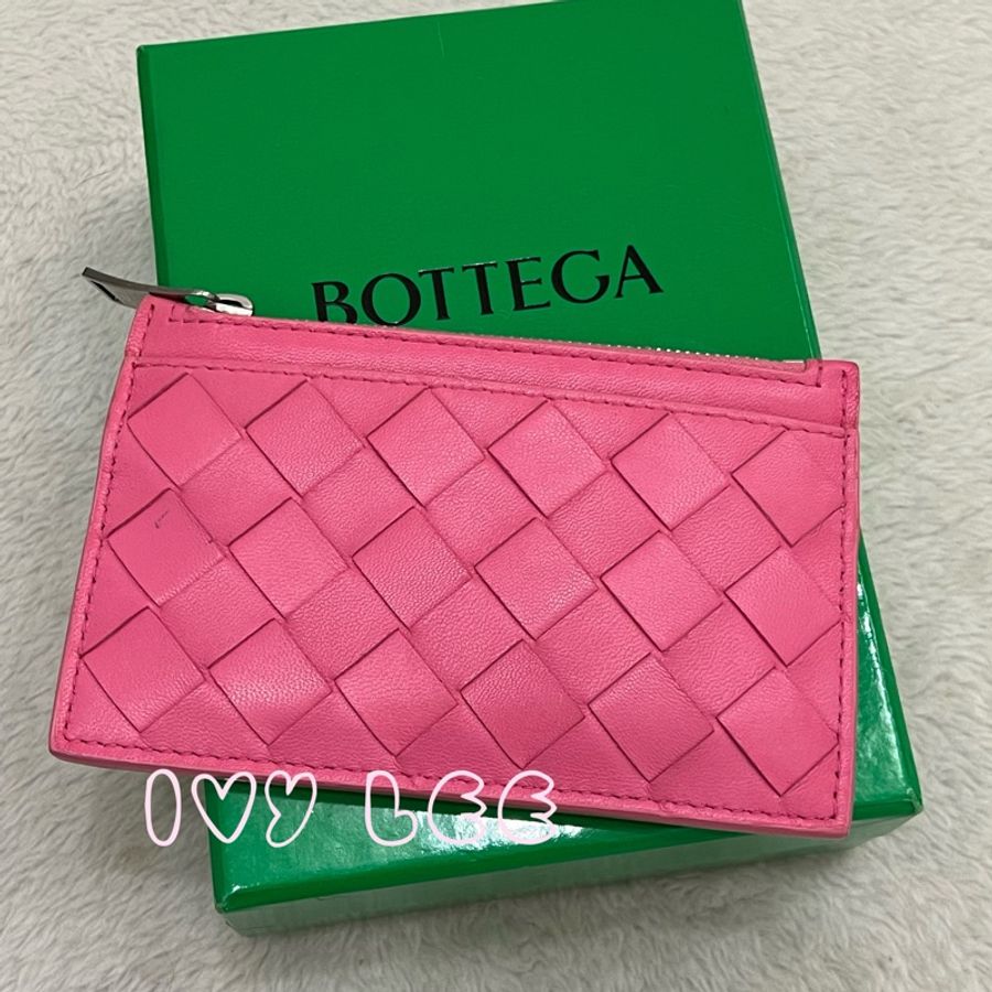 BOTTEGA VENETA 編織 卡夾 名片包 零錢包 桃粉色 二手精品-13