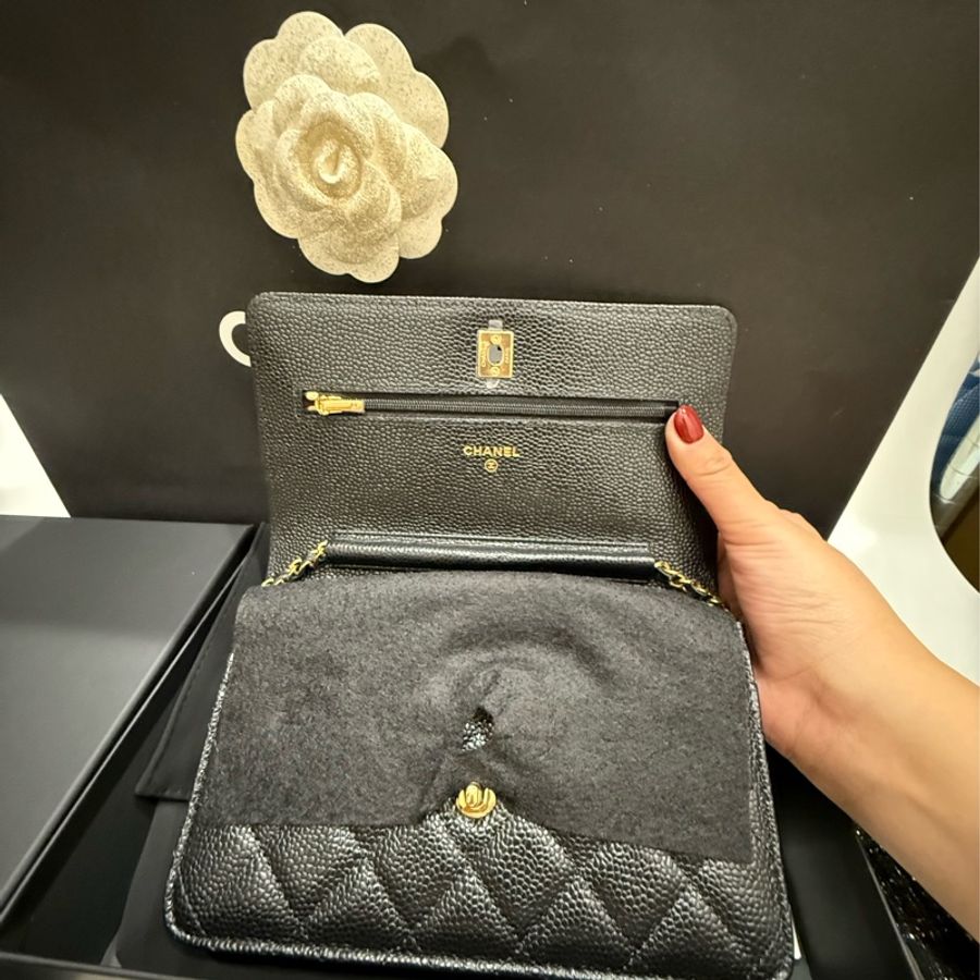 Chanel 香奈兒 經典WOC荔枝格紋牛皮黑金鏈包-2