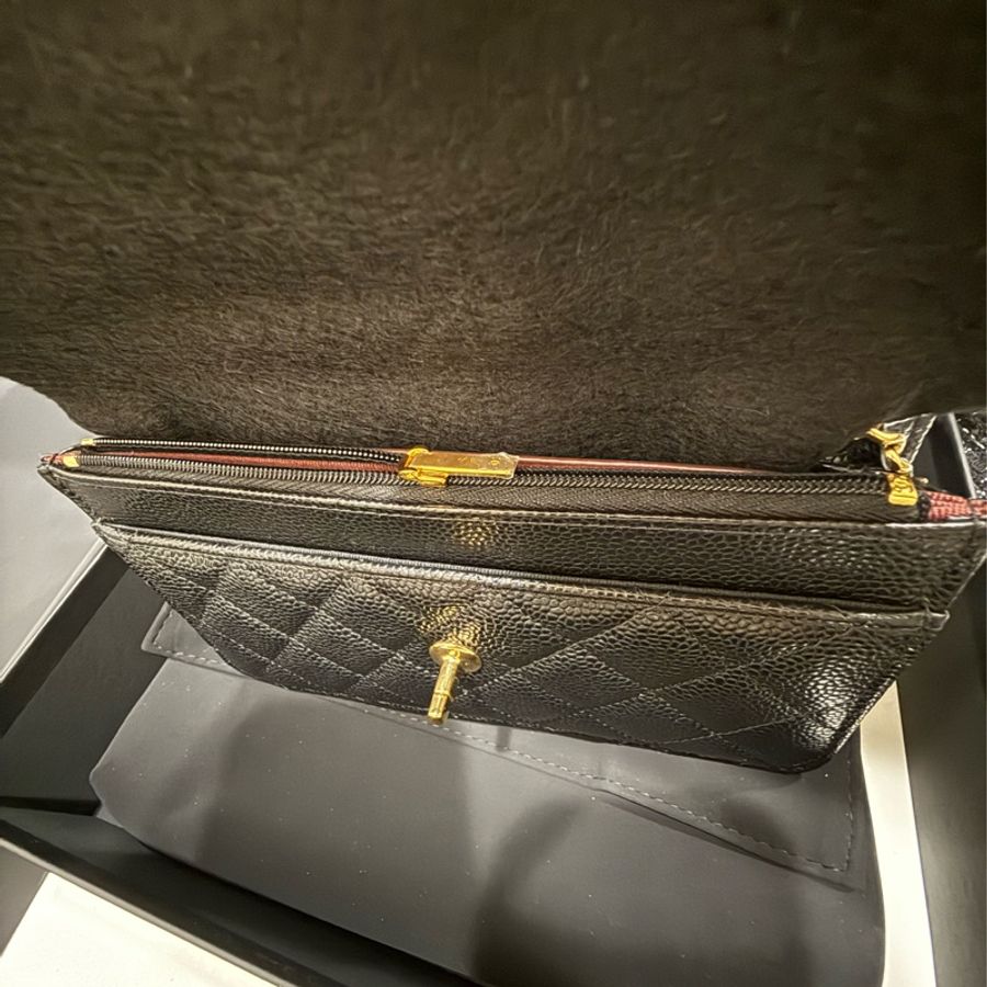 Chanel 香奈兒 經典WOC荔枝格紋牛皮黑金鏈包-10