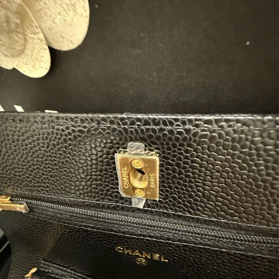 Chanel 香奈兒 經典WOC荔枝格紋牛皮黑金鏈包-11