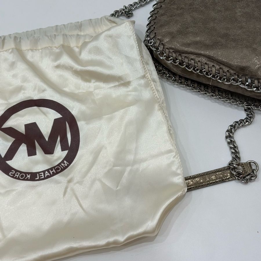 MICHAEL KORS MK 褐色 牛皮 銀鏈 肩背包 手提包 鏈條包 側背包 斜背包-10