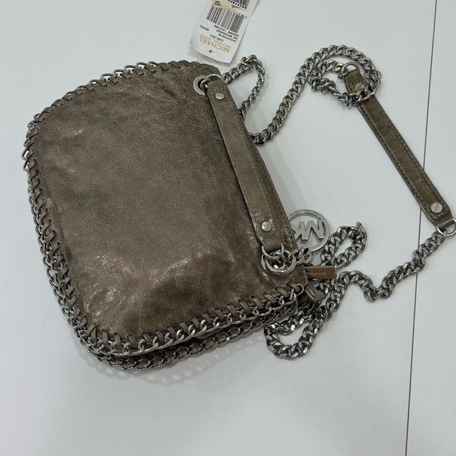 MICHAEL KORS MK 褐色 牛皮 銀鏈 肩背包 手提包 鏈條包 側背包 斜背包-14