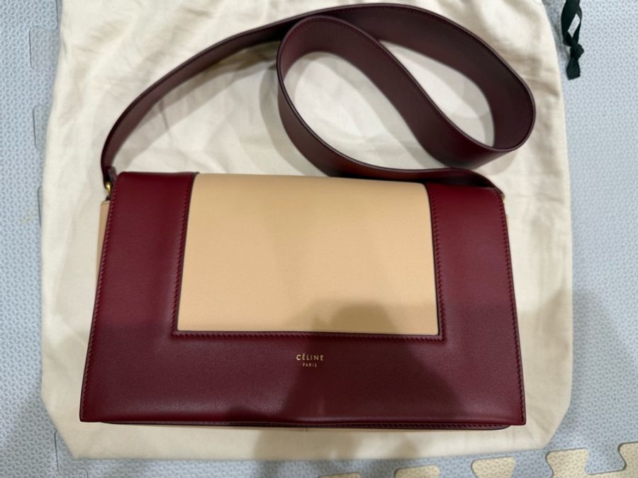 old Celine frame bag 酒紅x粉膚-5