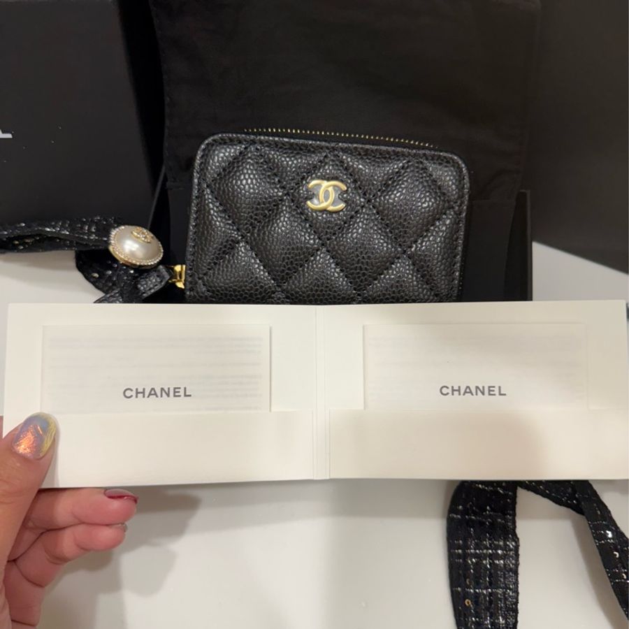 chanel 香奈兒 荔枝皮 ㄇ字零錢包 限定金球包裝-4