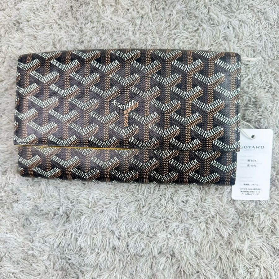 戈雅 Goyard Varenne 經典LOGO防水帆布翻蓋信封包 WOC 斜背包(黑棕)-5