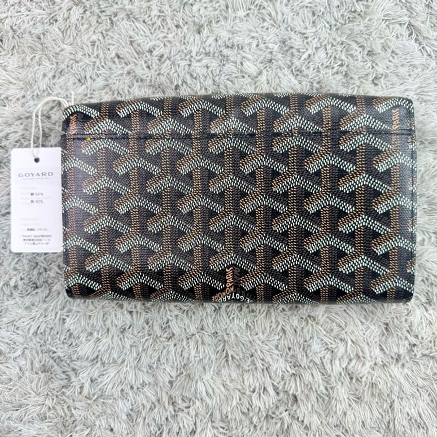 戈雅 Goyard Varenne 經典LOGO防水帆布翻蓋信封包 WOC 斜背包(黑棕)-6