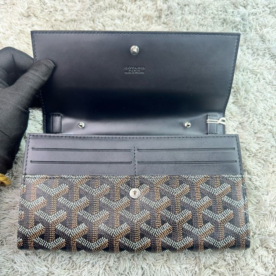 戈雅 Goyard Varenne 經典LOGO防水帆布翻蓋信封包 WOC 斜背包(黑棕)-22