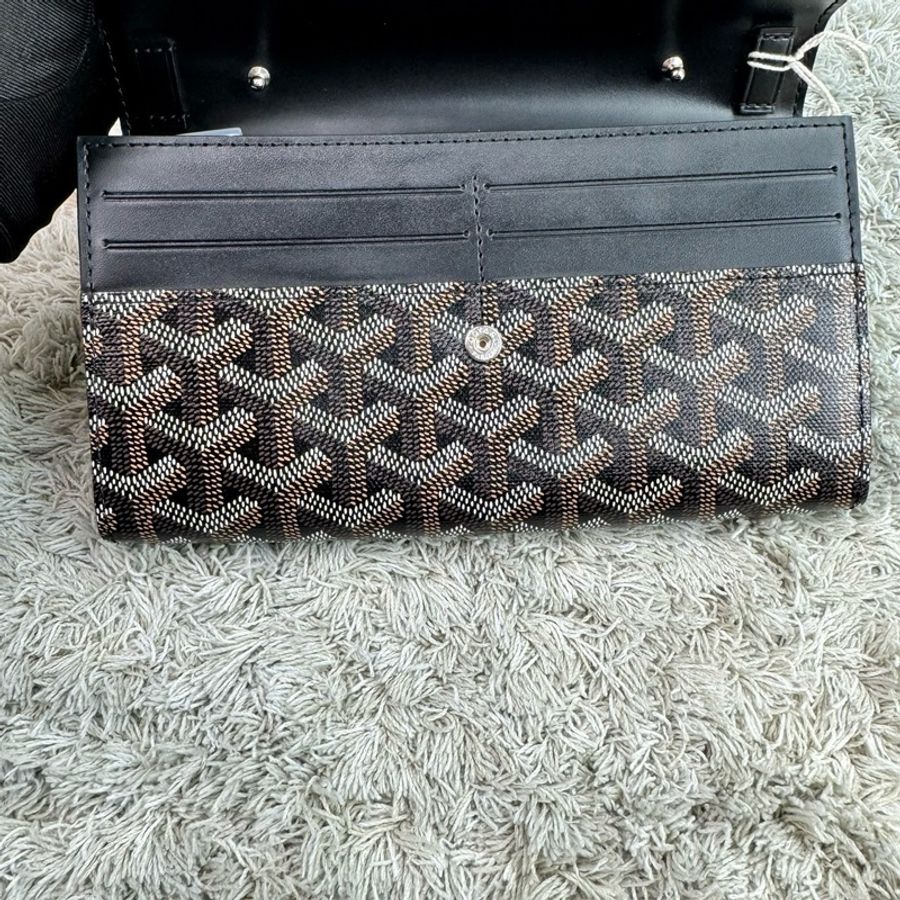 戈雅 Goyard Varenne 經典LOGO防水帆布翻蓋信封包 WOC 斜背包(黑棕)-24