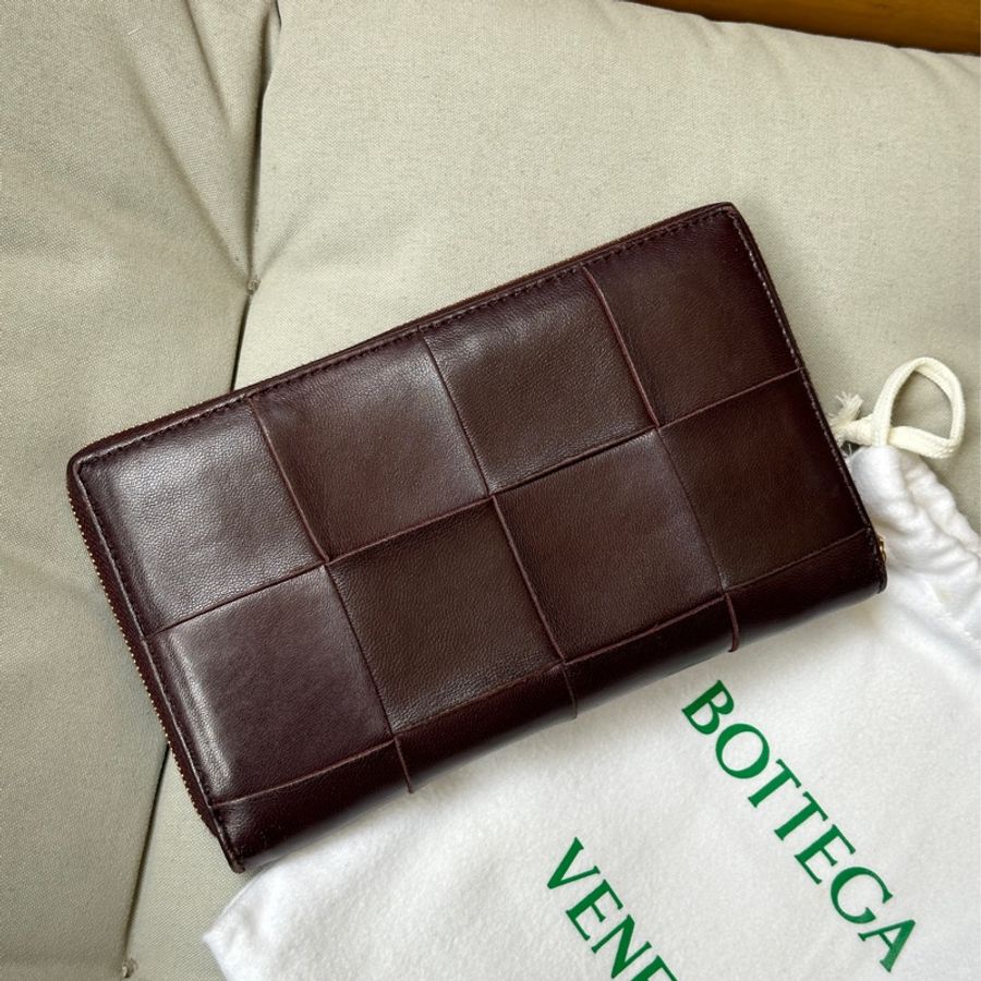 BOTTEGA VENETA BV 寬版編織拉鍊長夾 暗紫色-7