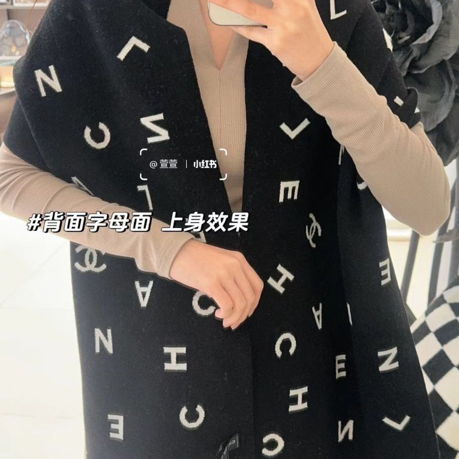 CHANEL 25C雙面針織圍巾 - 黑-6