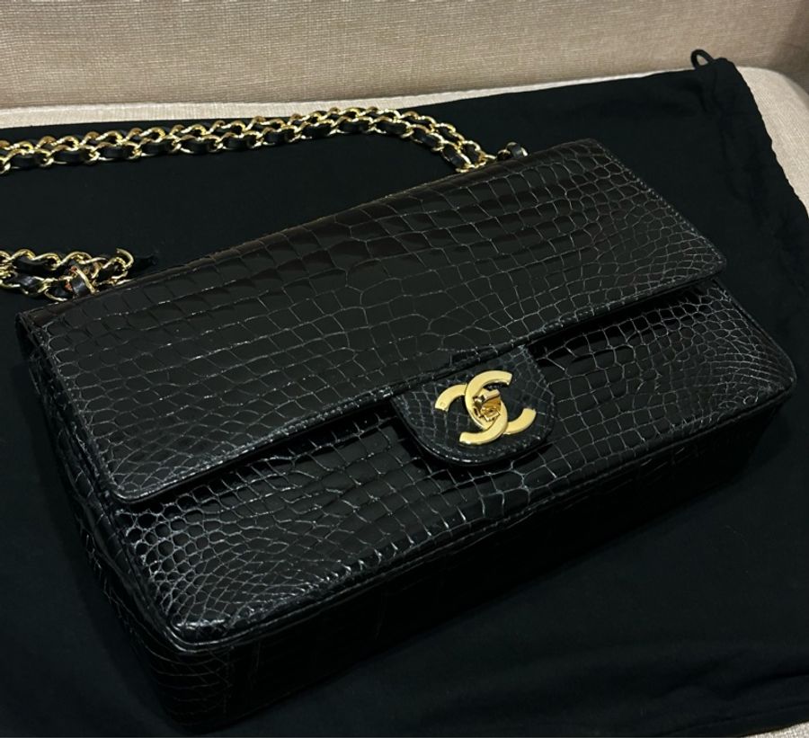 chanel 香奈兒 cf 黑金鱷魚皮-0