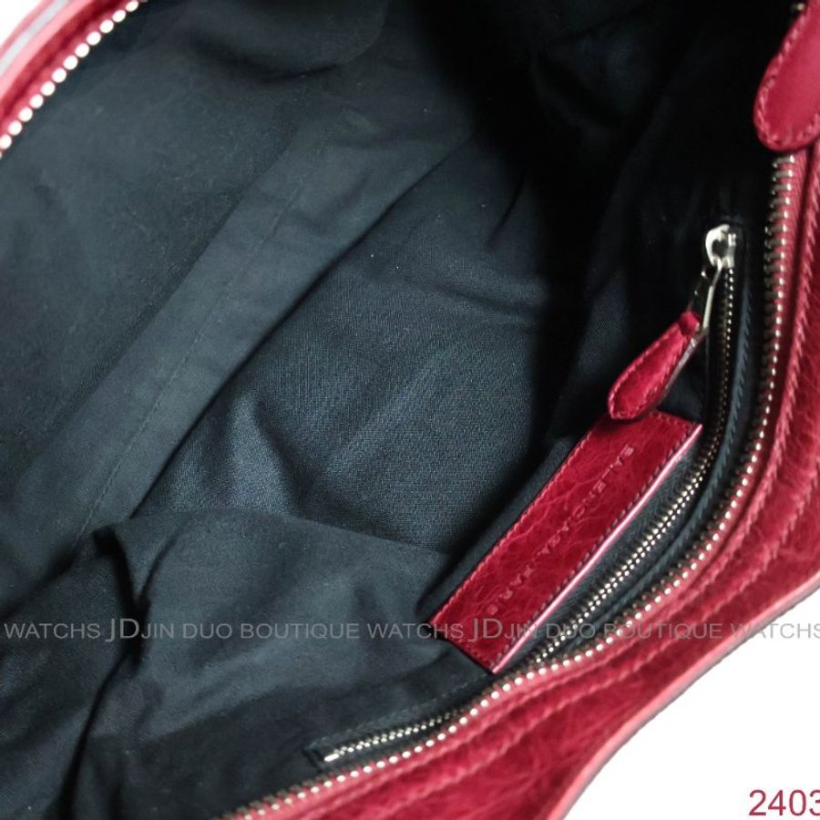 金鐸精品~2403 BALENCIAGA 巴黎世家 204529 CITY酒紅色小羊皮蕾絲款 手提肩背機車包-5