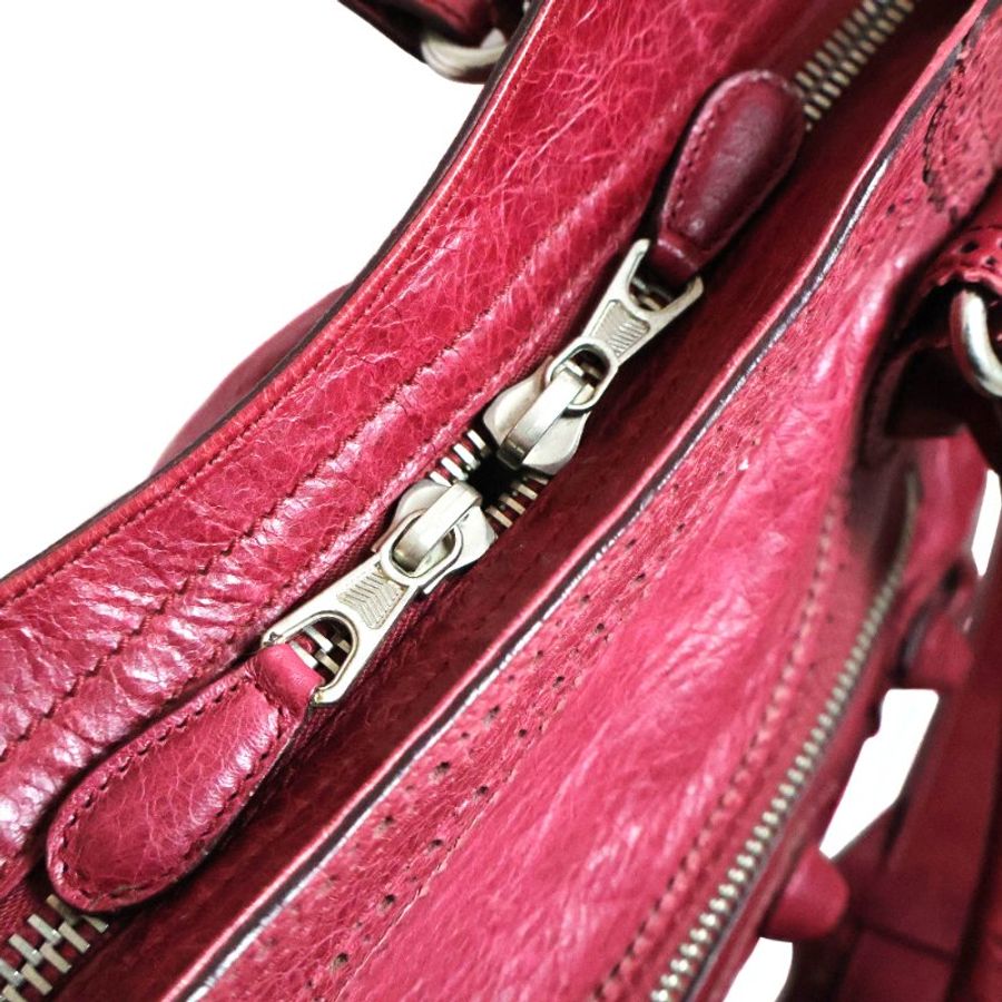 金鐸精品~2403 BALENCIAGA 巴黎世家 204529 CITY酒紅色小羊皮蕾絲款 手提肩背機車包-6