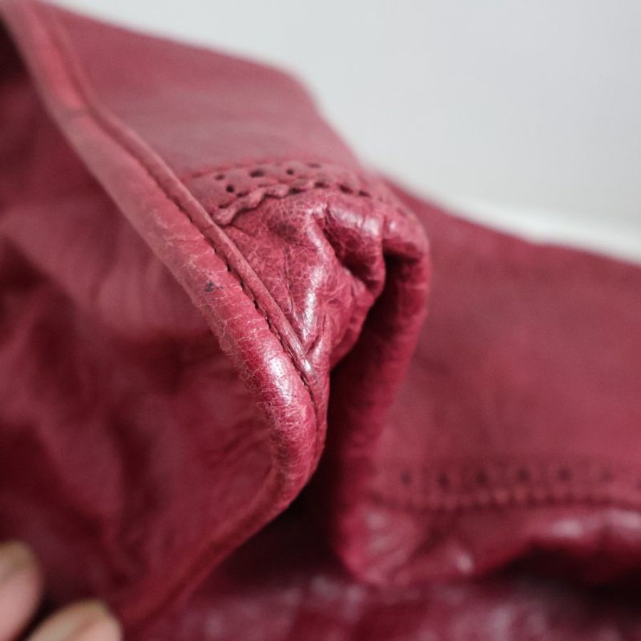 金鐸精品~2403 BALENCIAGA 巴黎世家 204529 CITY酒紅色小羊皮蕾絲款 手提肩背機車包-13