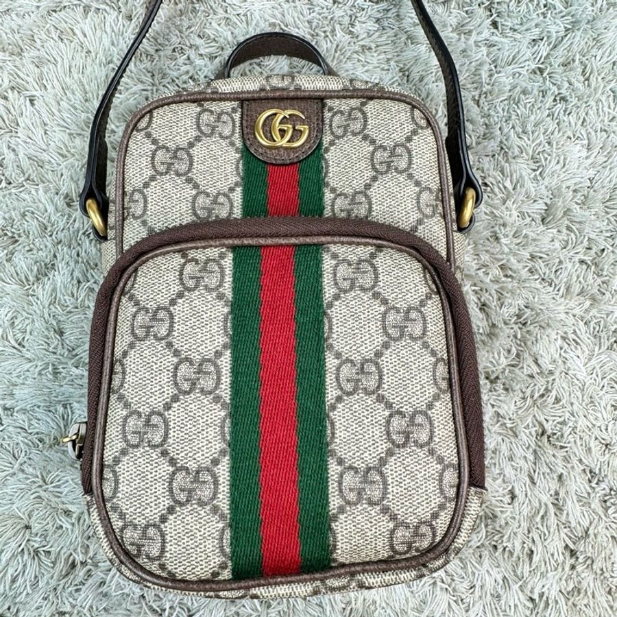 GUCCI 古馳 經典Ophidia GG印花帆布迷你相機包(卡其棕)-5