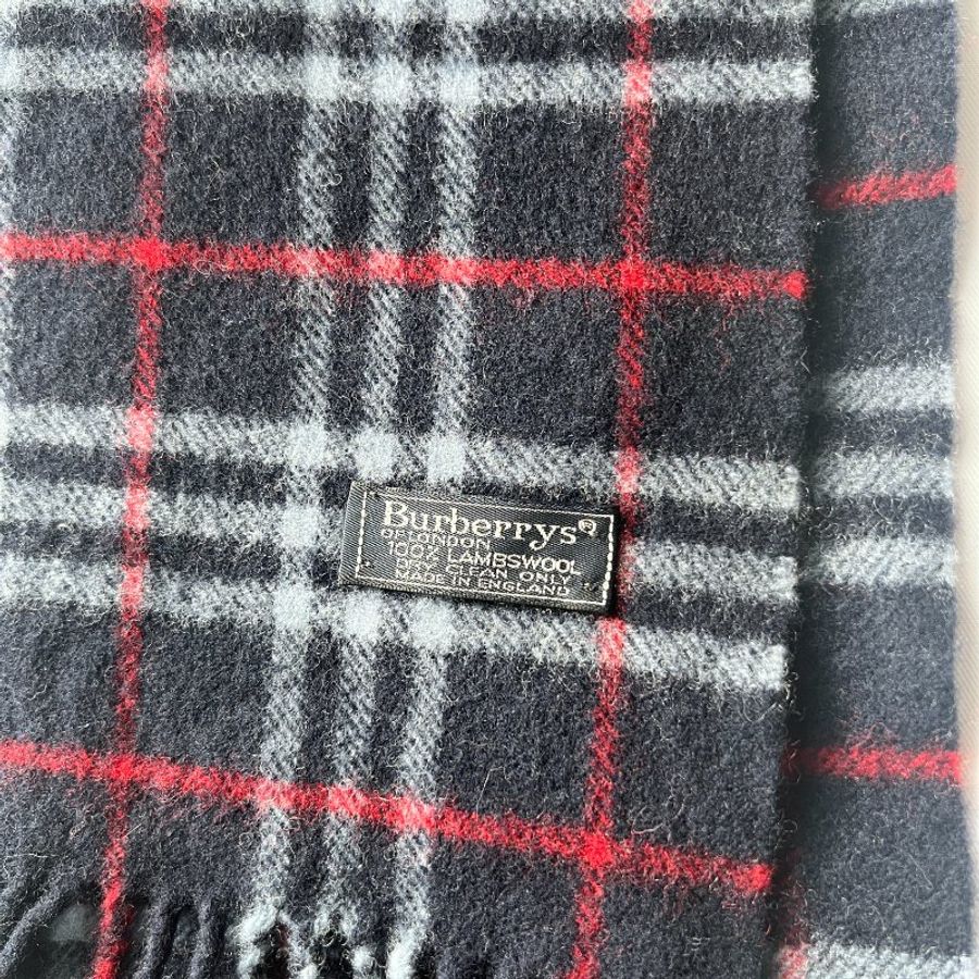 Burberry深藍色經典格紋流蘇圍頸巾 日本中古Vintage-6
