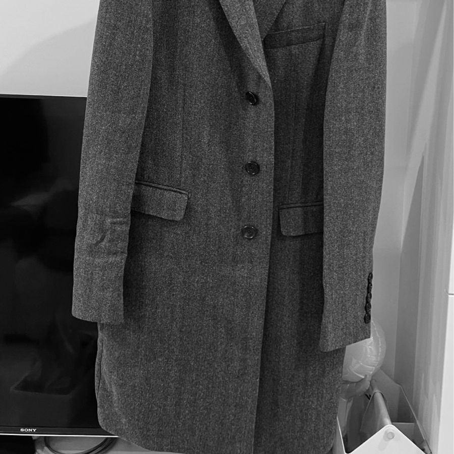 BURBERRY 深灰色 羊毛 長版西裝外套 大衣 長大衣 長風衣 外套 西外-1