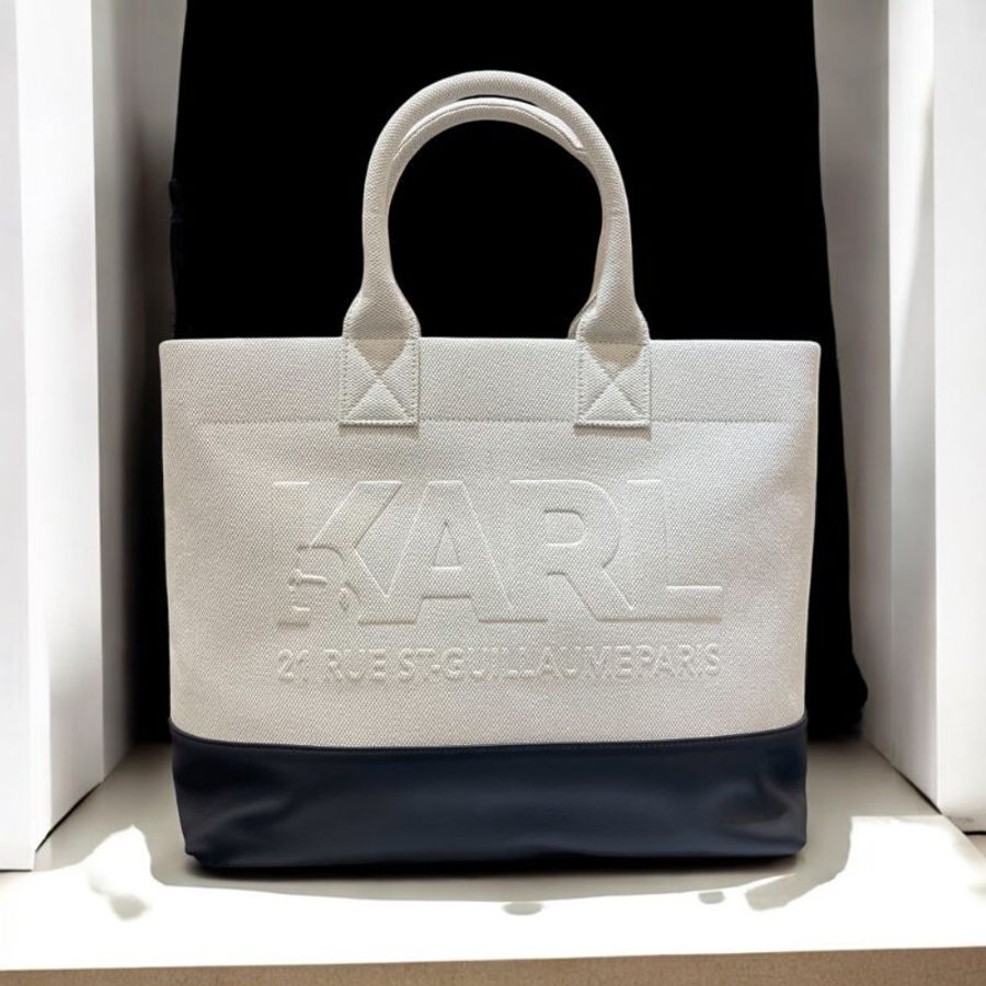 KARL 帆布拚皮革兩用包/黑白-0