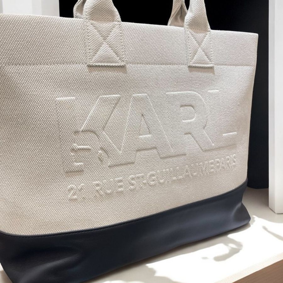 KARL 帆布拚皮革兩用包/黑白-2