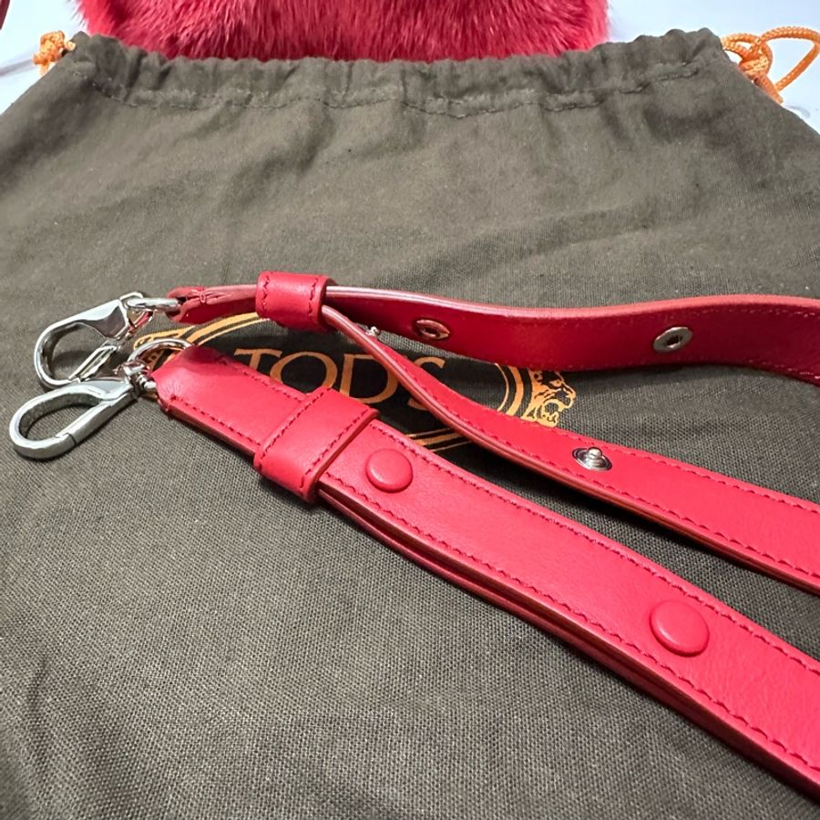TOD’S 水貂毛兩用包 手提/肩背包(紅色)-26