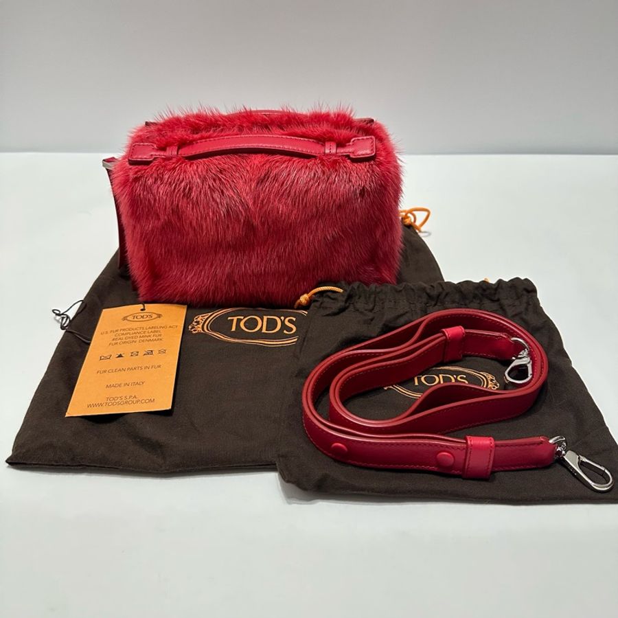 TOD’S 水貂毛兩用包 手提/肩背包(紅色)-29