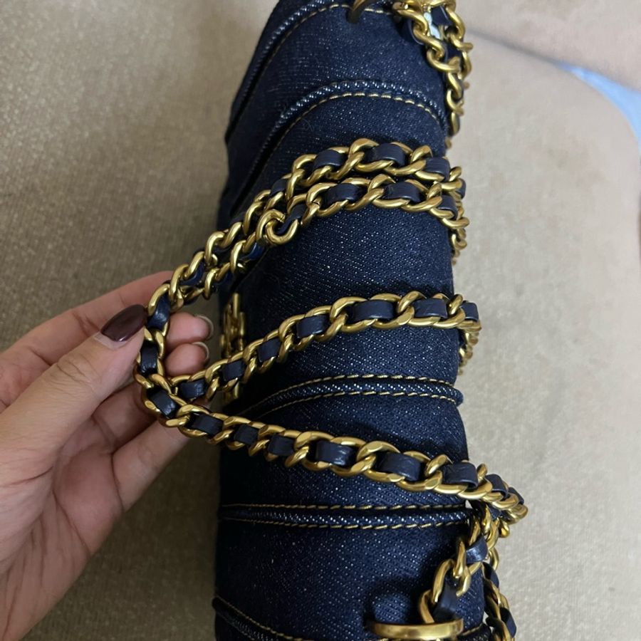 Tory burch 牛仔鏈條包 簍空大logo肩背包-9