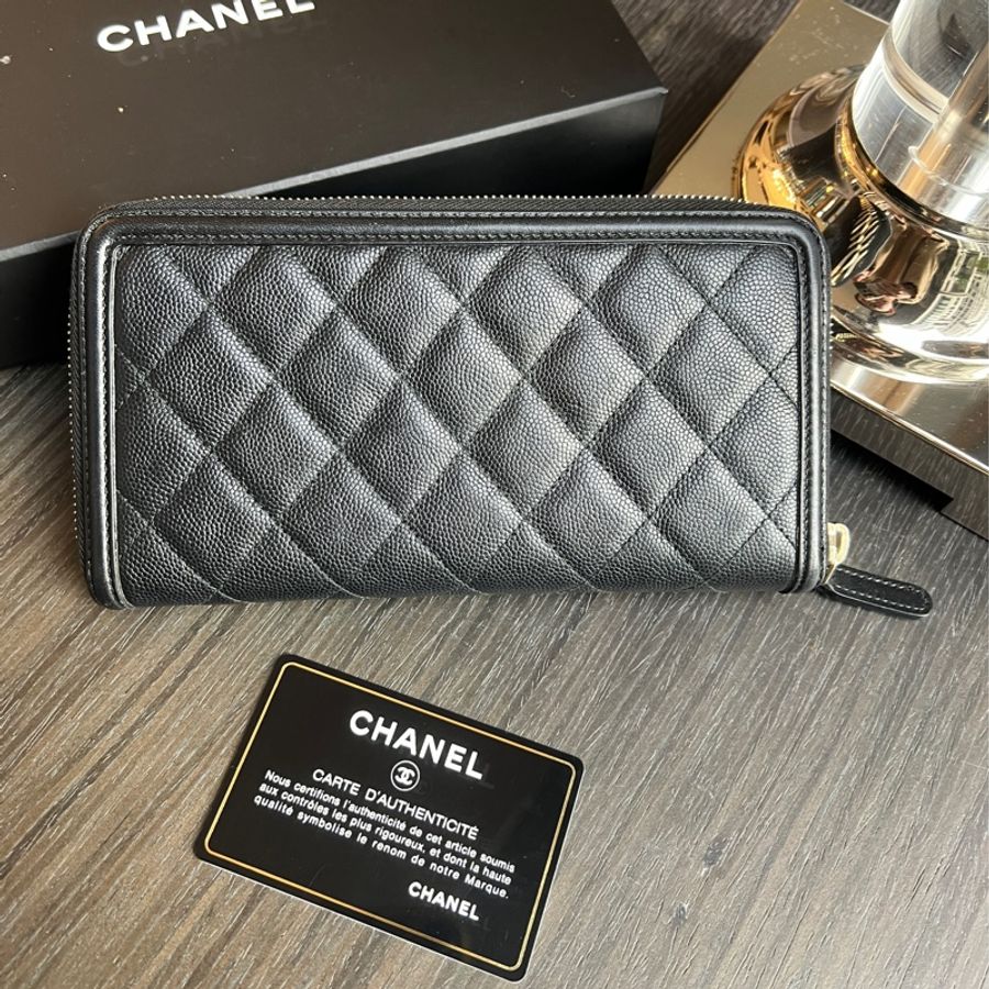 Chanel黑色荔枝長夾-1