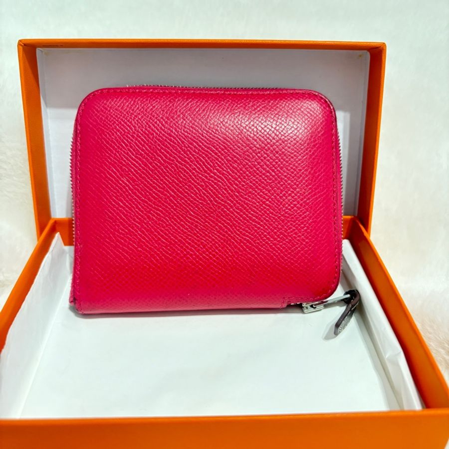 HERMES SILK IN EPSOM桃紅皮 拉鏈 絲巾皮夾-7