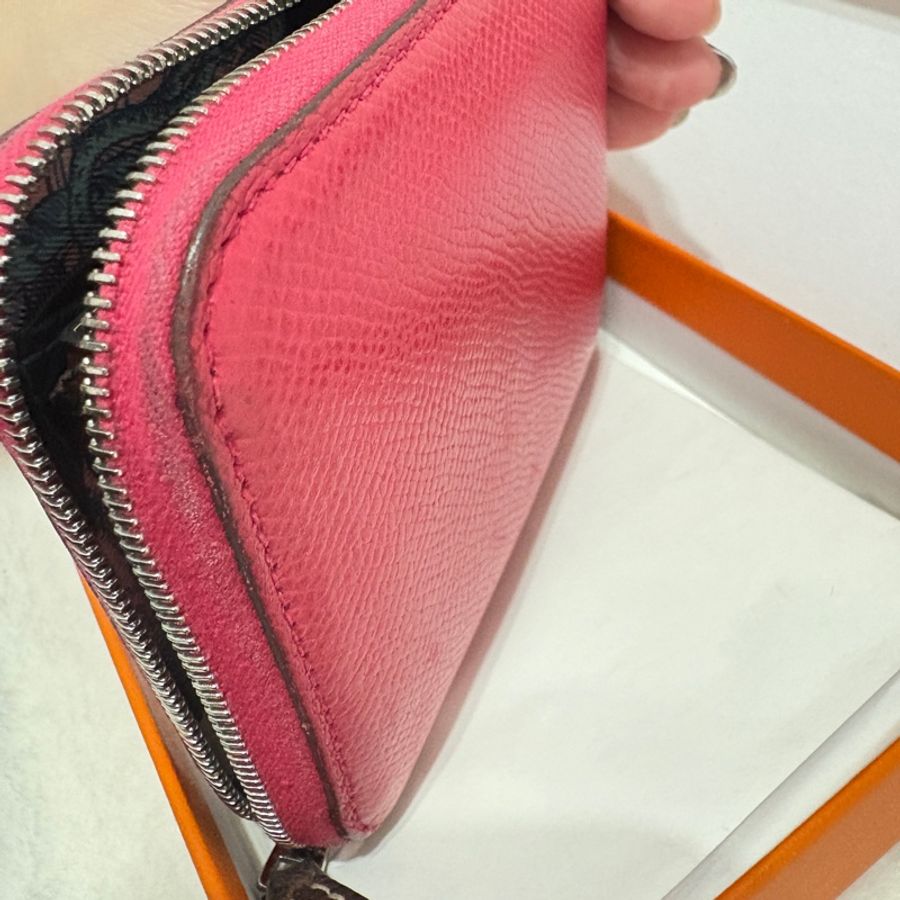 HERMES SILK IN EPSOM桃紅皮 拉鏈 絲巾皮夾-21