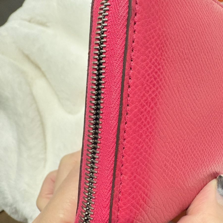 HERMES SILK IN EPSOM桃紅皮 拉鏈 絲巾皮夾-24