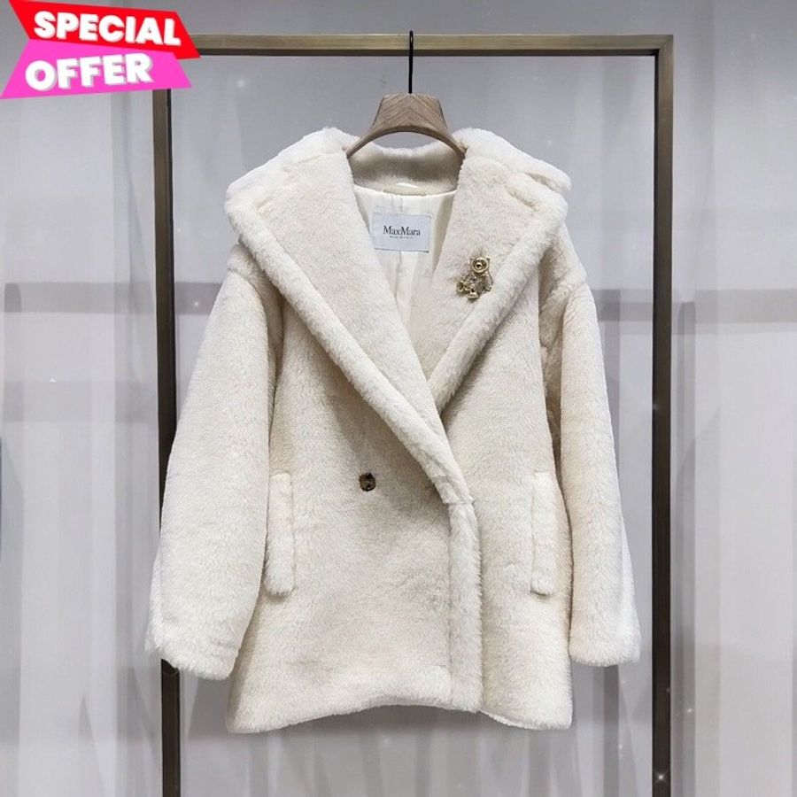 🧧限時降價🧧Max Mara 女款 Teddy OLGA 泰迪羊駝毛羊毛絲混紡短大衣 白色 XS/S/M(購買請訊息告知需要尺寸)-0