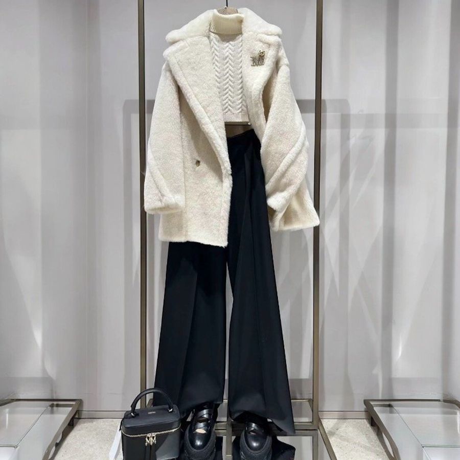 🧧限時降價🧧Max Mara 女款 Teddy OLGA 泰迪羊駝毛羊毛絲混紡短大衣 白色 XS/S/M(購買請訊息告知需要尺寸)-3
