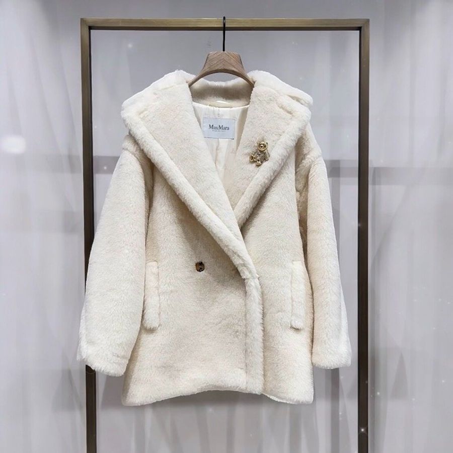 🧧限時降價🧧Max Mara 女款 Teddy OLGA 泰迪羊駝毛羊毛絲混紡短大衣 白色 XS/S/M(購買請訊息告知需要尺寸)-4