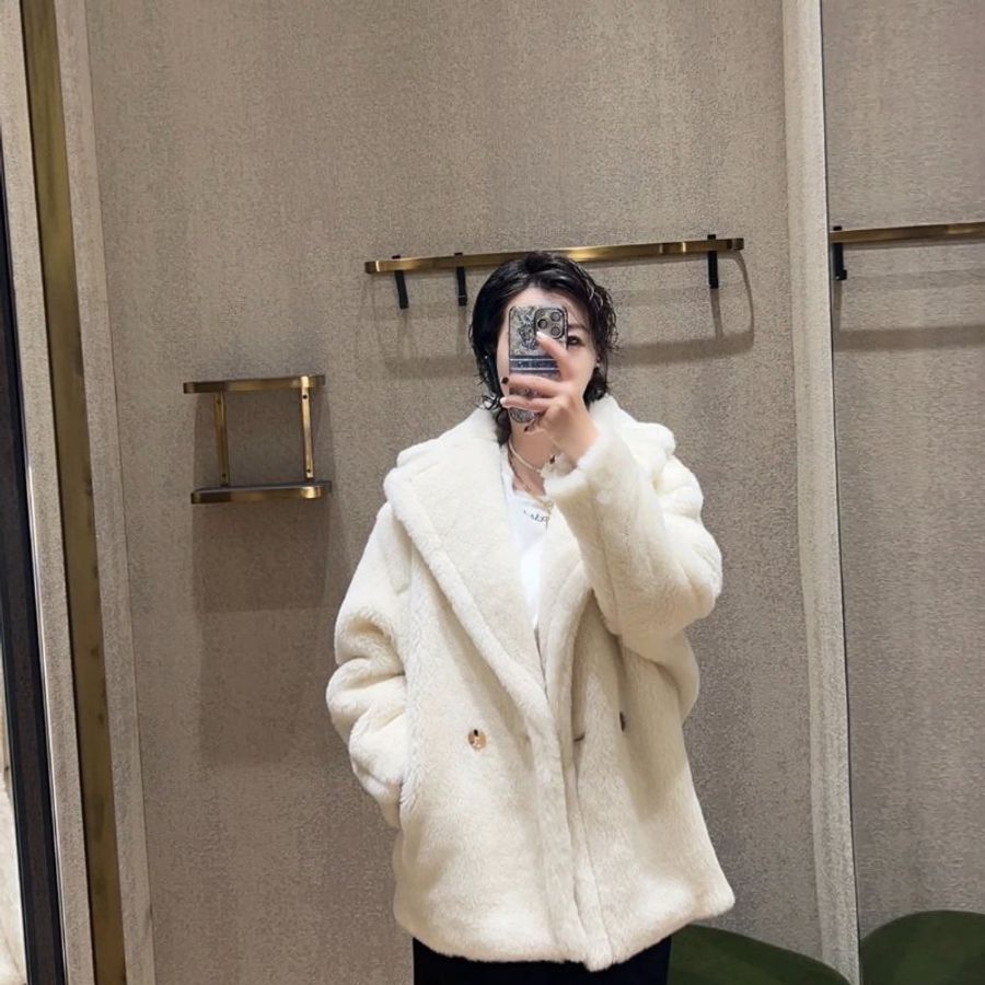 🧧限時降價🧧Max Mara 女款 Teddy OLGA 泰迪羊駝毛羊毛絲混紡短大衣 白色 XS/S/M(購買請訊息告知需要尺寸)-8
