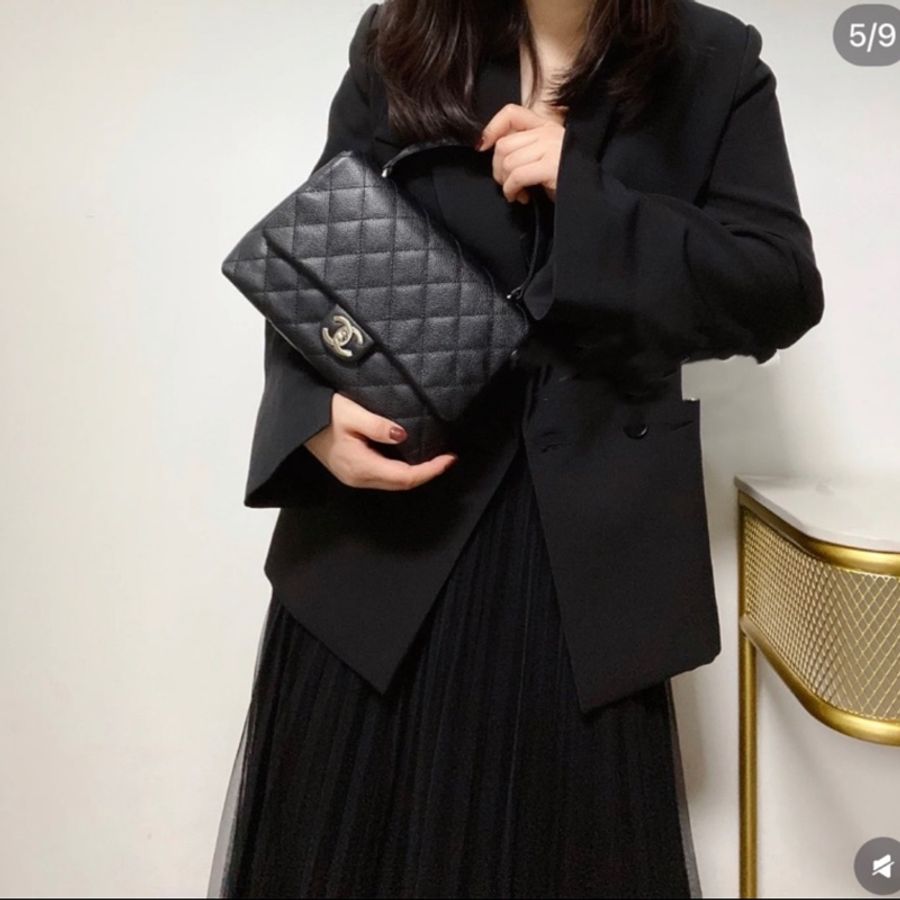 Chanel vintage Kelly 黑銀手提 Coco handle 香奈兒包包-2