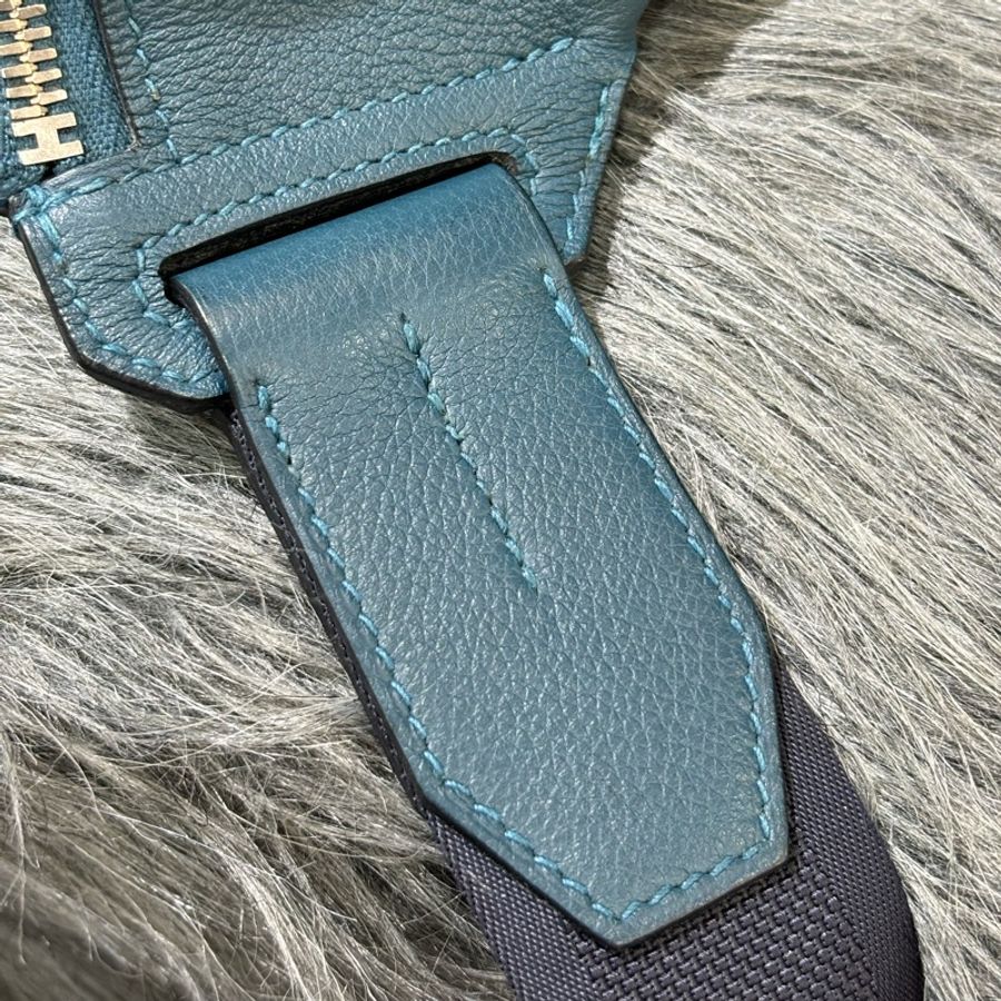 HERMES CITYSLIDE CROSS 藍色荔枝牛皮銀釦 肩背包腰包霹靂包胸口包-14