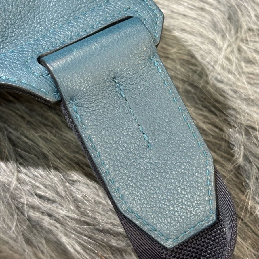 HERMES CITYSLIDE CROSS 藍色荔枝牛皮銀釦 肩背包腰包霹靂包胸口包-16