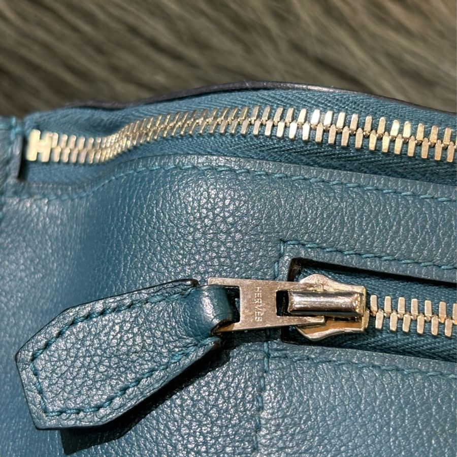 HERMES CITYSLIDE CROSS 藍色荔枝牛皮銀釦 肩背包腰包霹靂包胸口包-20
