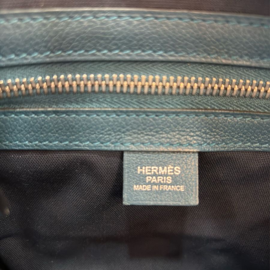 HERMES CITYSLIDE CROSS 藍色荔枝牛皮銀釦 肩背包腰包霹靂包胸口包-36