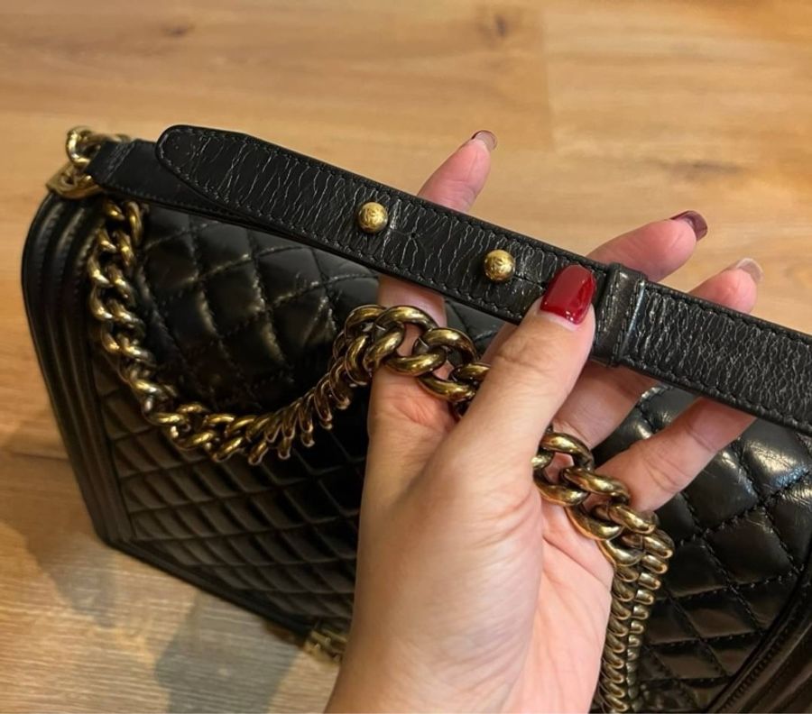 香奈兒 chanel Le boy油蠟牛皮 30 復古金鍊 鏈條包 帶鏈包 肩背包 側背包 斜背包 手提包-9