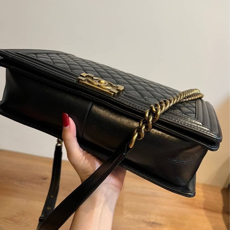 香奈兒 chanel Le boy油蠟牛皮 30 復古金鍊 鏈條包 帶鏈包 肩背包 側背包 斜背包 手提包-11